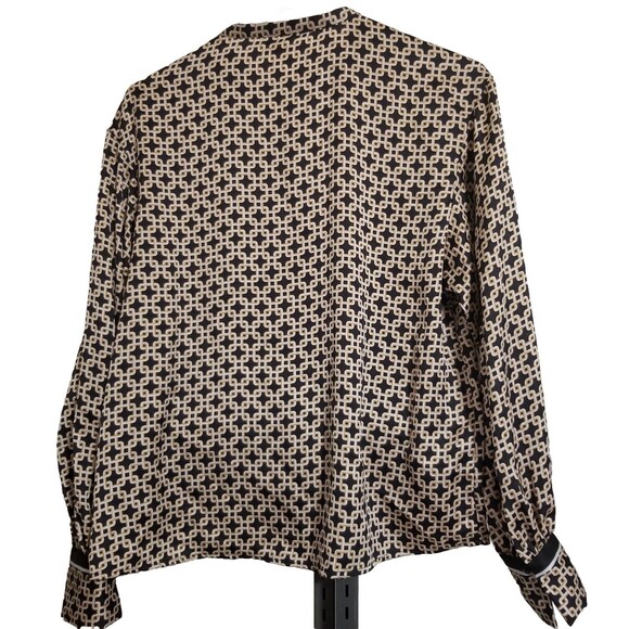 H&M X Richard Allen Shirt Womens Size 4 Printed Retro Long Sleeve Black Gold NWT - Picture 2 of 5